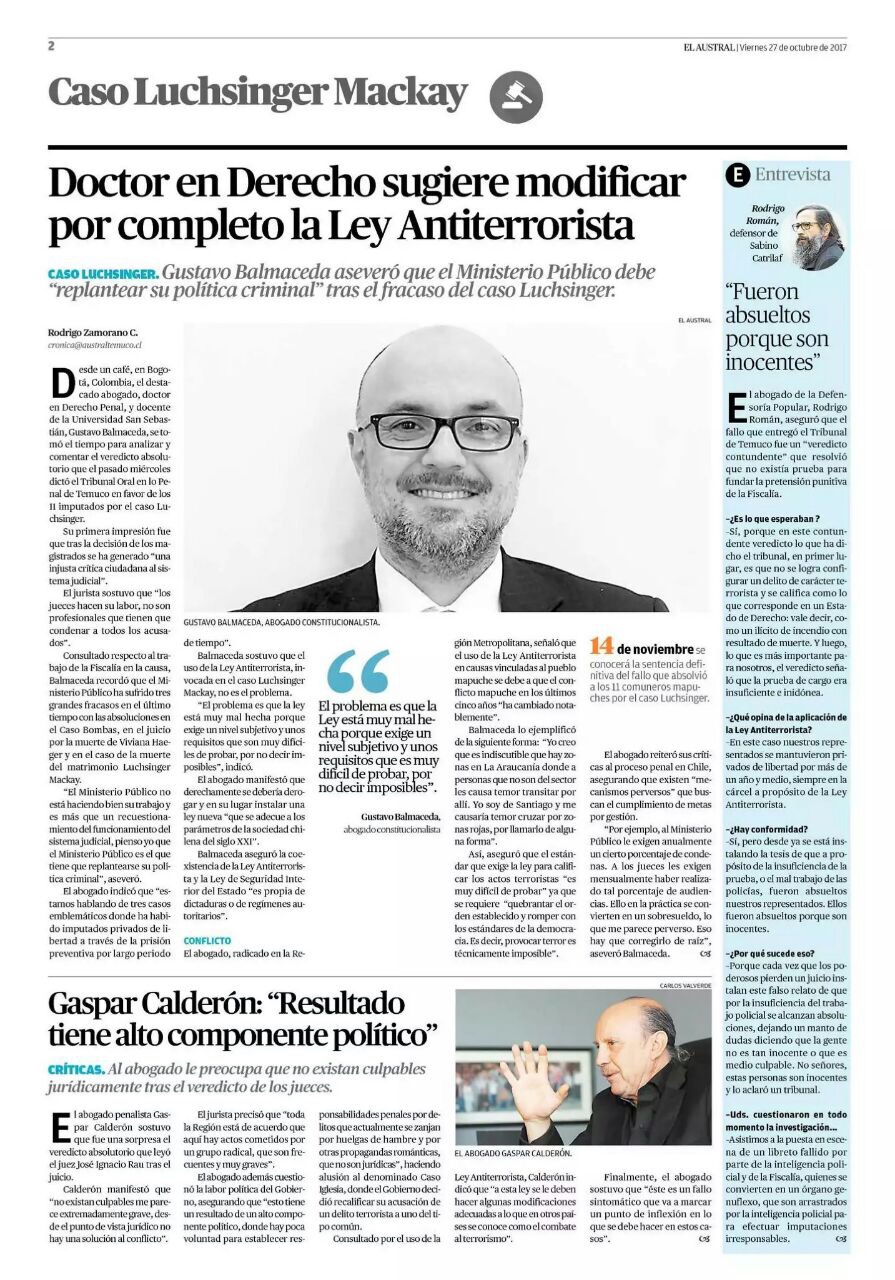 Doctor en derecho sugiere modificar por completo ley antiterrorista